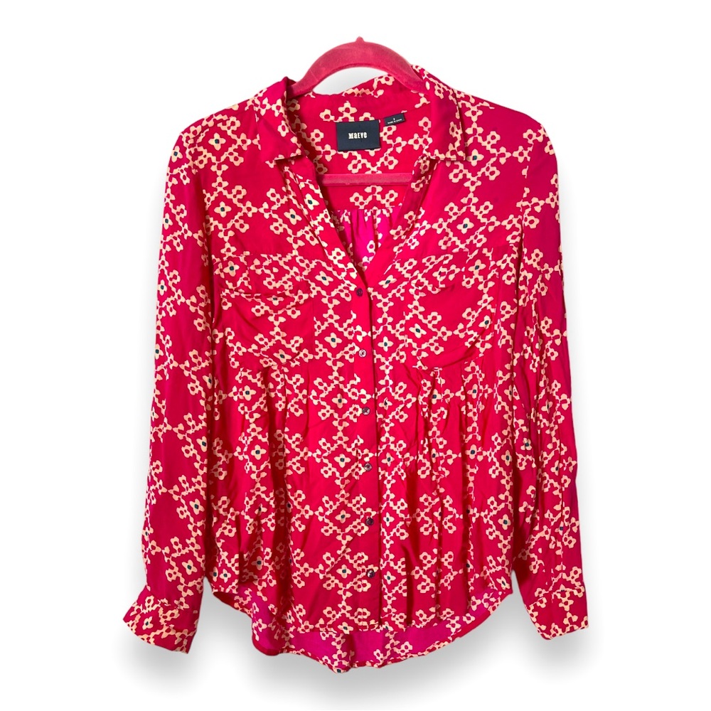 Anthropologie Maeve Hot Pink Patterned Button Front Blouse 6 Barbie